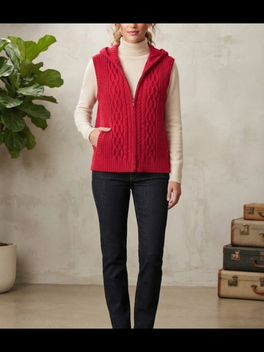 Eddie Bauer Cable Knit Hooded Zip-Up Sweater Vest - Size XL